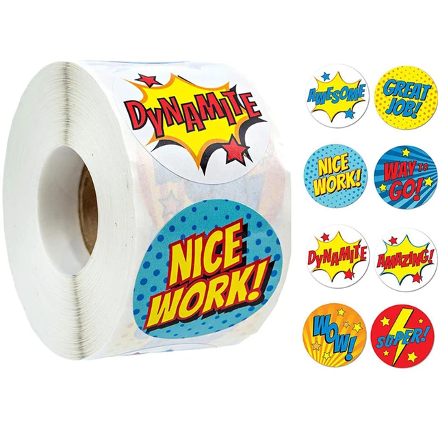New 500pcs/Roll Super Hero Reward Designs Stickers Encouragement Scrapbooking Paper Seal Students Kids Stationery 2.5cm Sticker 500pcs Colour 8