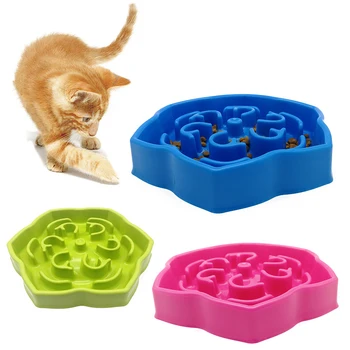 

2020 Pets Dog Cats Feeders Bowls Catch Interactive Hard Plastic Cat Kitten Slow Food Feed Non Slip Anti Gulping Feeder Bowl