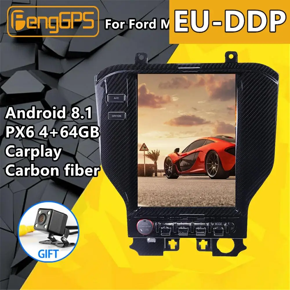 

carbon fiber Tesla screen Android PX6 For Ford Mustang 2015 - 2019 Car Multimedia player Stereo Radio DSP CARPLAY GPS Head unit