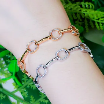 

CWWZircons Shiny Geometric Square Chain Link Micro Pave Cubic Zirconia Chic Designer Bracelet for Women Party Boho Jewelry CB237