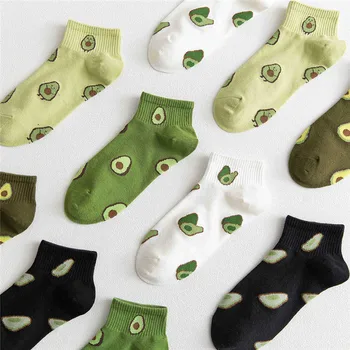 

10Pcs=5Pairs/Pack New Cartoon Fruit Ankle Socks Women Summer Japanese Avocado Cute Boat Socks Chic Fashion Low-Cut Cotton Socks