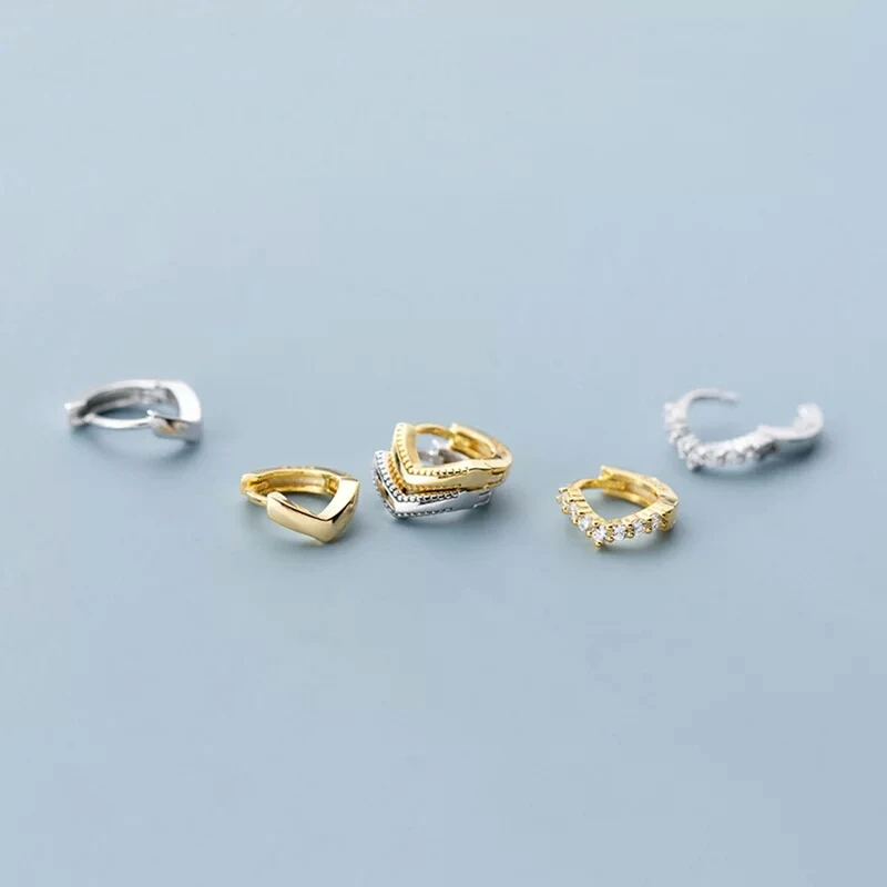 

925 Sterling Silver V Shaped Hoop Earrings for Women Piercing Earrings Buckle Minimalist Tiny Huggie Earrings Jewelry G2340