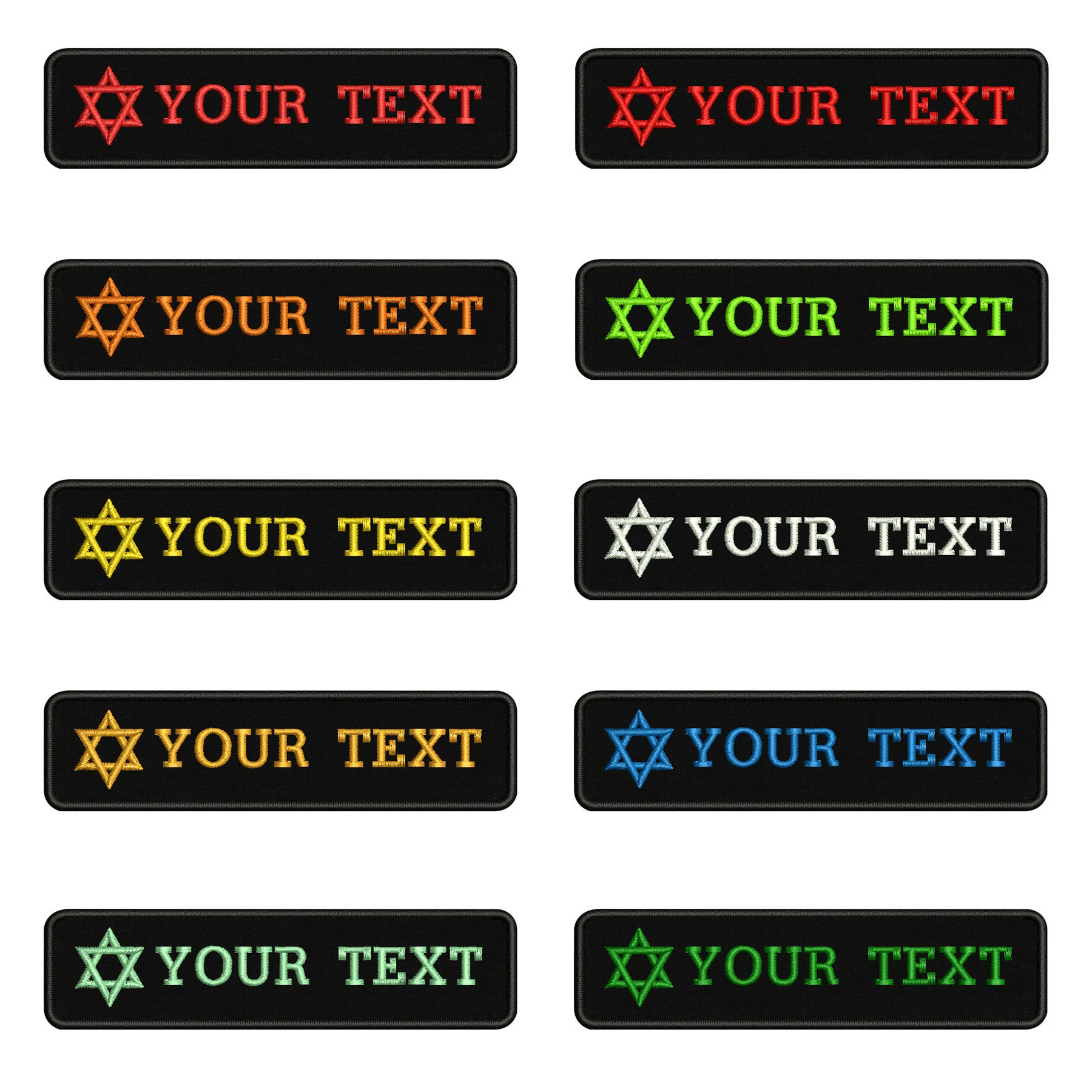 Custom Embroidery Six-star Name Text Patch 10cm*2.5cm badge Iron On Or Sew On Or Velcro Backing For Clothes Pants Backpack Hat
