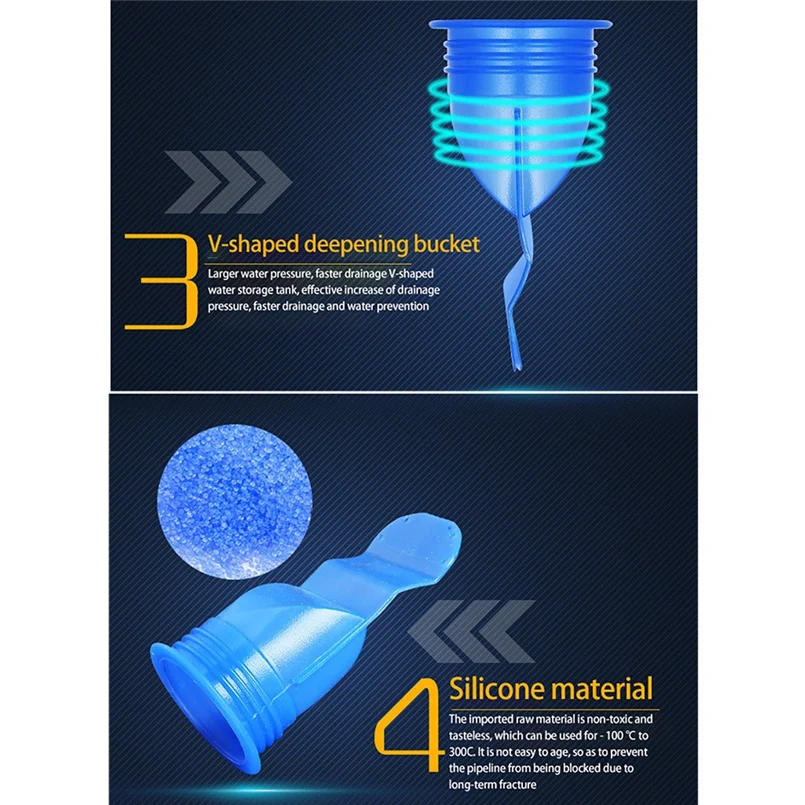 Deodorant silicone core drain pipe seal ring stainless steel floor drain V cup shape smooth drainage and water flow 20D26 (17)