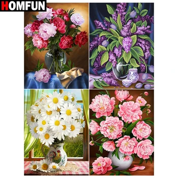 

HOMFUN Full Diamond Embroidery "Flower vase window" Diamond Painting Cross Stitch Patterns Rhinestone Unfinished Home Decor