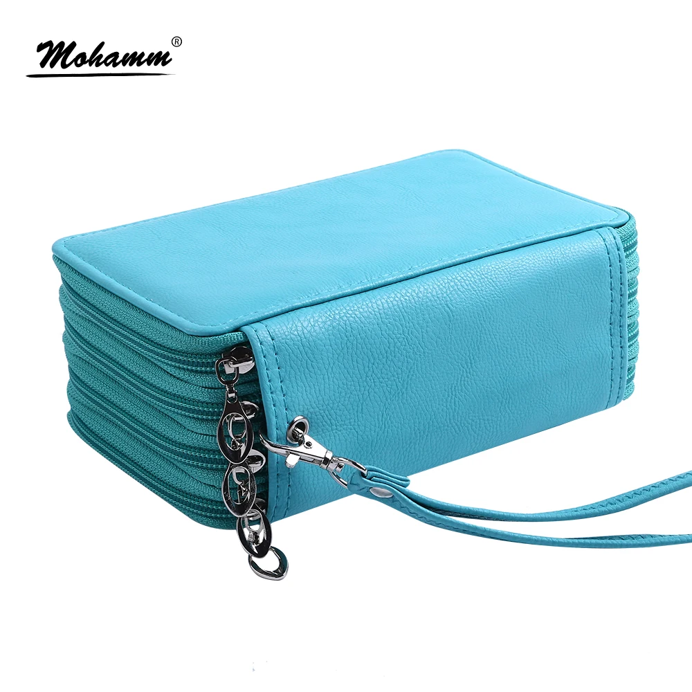 Billige 72 halter 4 Schichten Handliche PU Leder Schule Bleistifte Fall Große Kapazität Farbige Bleistift Tasche Für Studenten Geschenk Kunst Liefert