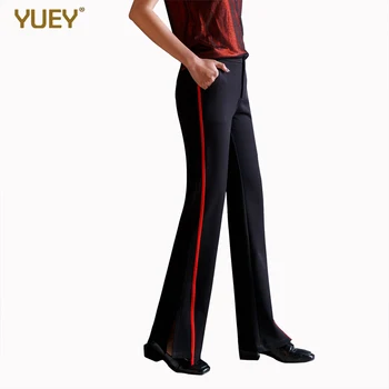 

2019 New Side slits flared pants Personality Women High waist plus size loose Side stripe Black trousers for Spring Autumn S 3XL