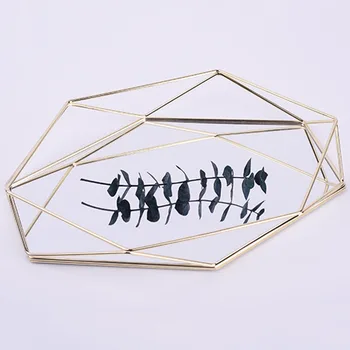 

Hexagon Nordic Style Desktop Organizer Plate Iron Cosmetics Jewelry Sundries Storage Tray Holder Geometry Three-dimensional
