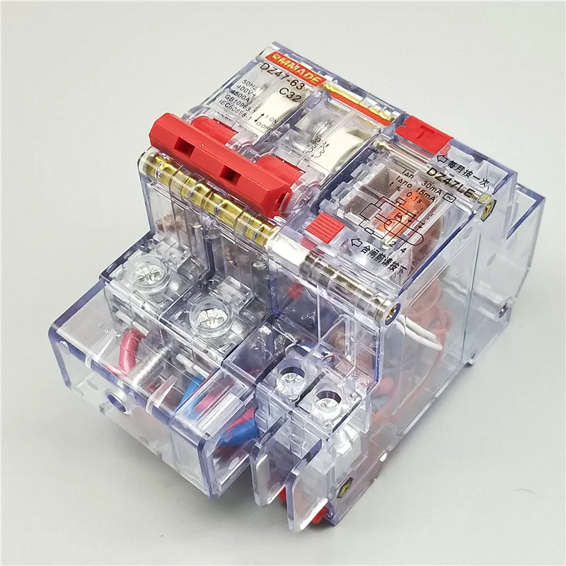AC220V-400V DZ47LE-63 6A 10A 16A 20A 25A 32A 40A 50A 63A прозрачный остаточный ток утечки на землю выключатель для защиты