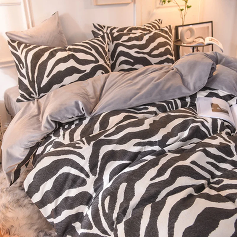 

Leopard print quilt set 3/4 bed set contracted Nordic wind cotton bed set 1.8/2.0m bedding cotton bed sheet type luxury bedding
