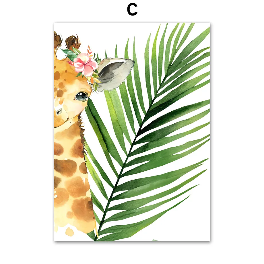 Plant-Leaf-Zebra-Elephant-Monkey-Animal-Wall-Art-Canvas-Painting-Nordic-Posters-And-Prints-Nursery-Wall (5)