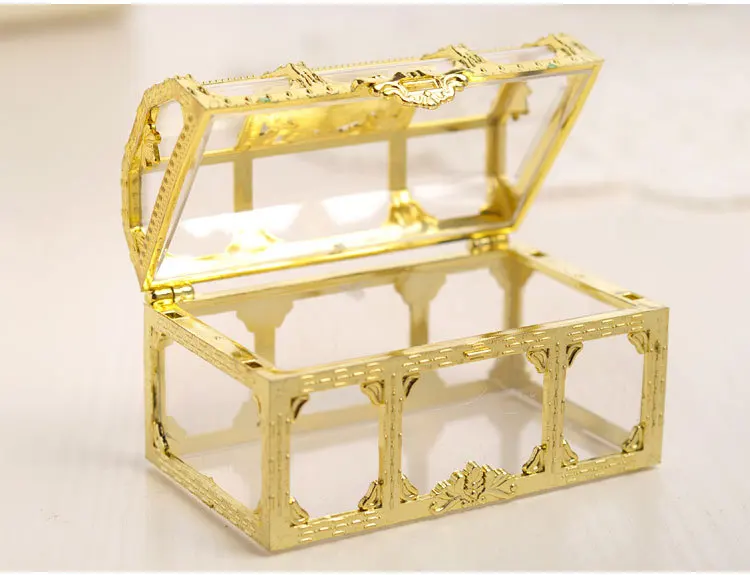 

100Pcs Candy Box Golden Silvery Transparent Gift Boxes Plastic Treasure Chest Wedding Favor Jewelry Storage