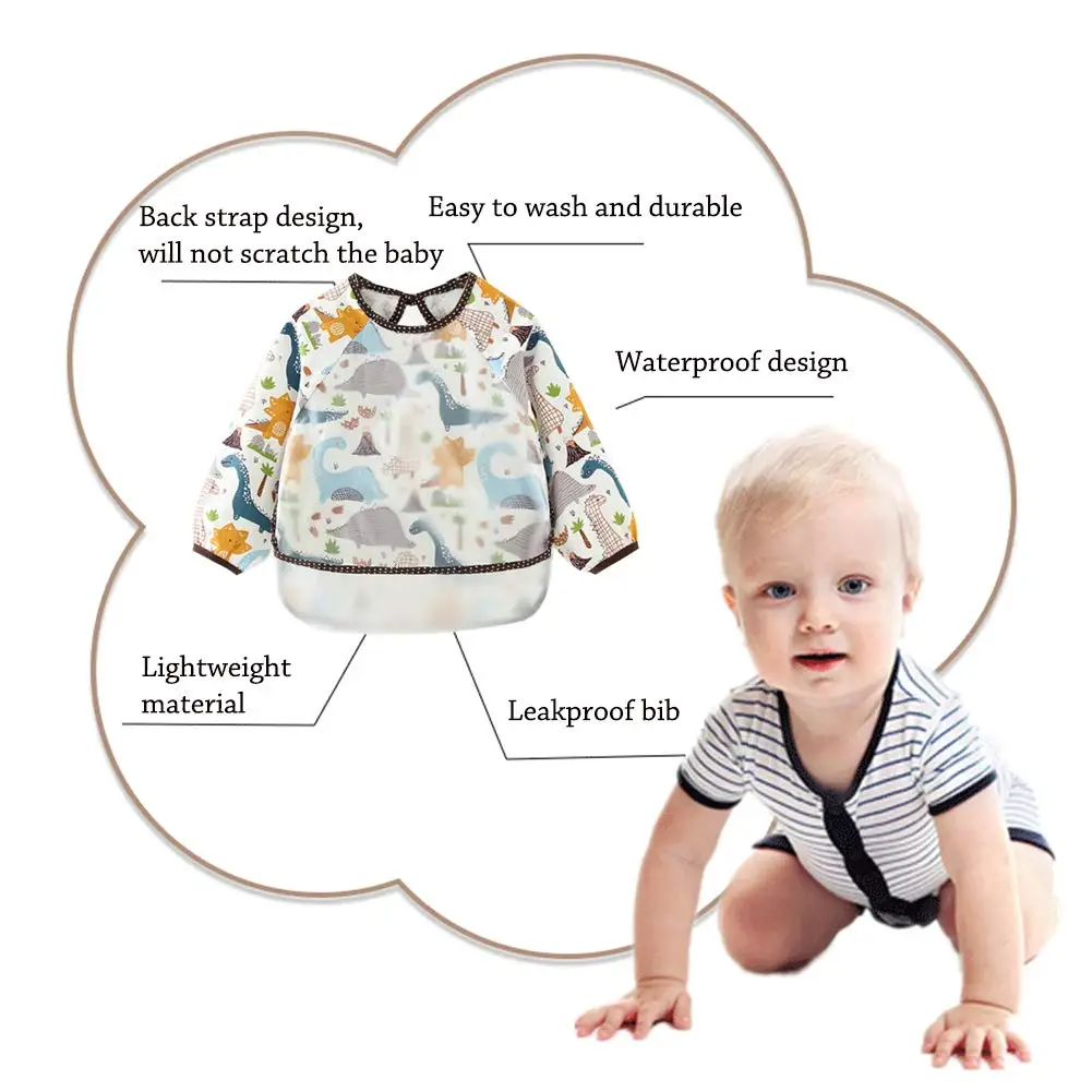 Baby Bibs With Long Sleeves,Waterproof Bibs Art Apron Eating Painting Smock Comfortable Feeding Bib Adjustable Drawstring Gift best Baby Accessories