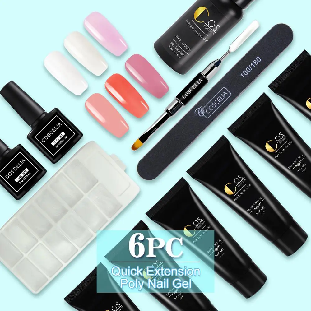 

COSCELIA Poly Gel Kit Nail Builder Gel Varnish Polish Poly Gel Quick Nail Extension Hard Gel Solution Nail Art Set Manicure