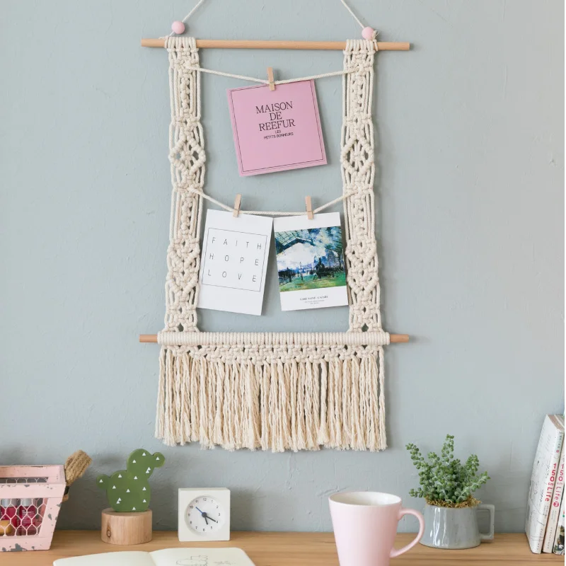 

Boho Decor Macrame Wall Hanging Photo Frame Ladder Combination Creative Modern Minimalist Mandala Headboard Wall Tapestry