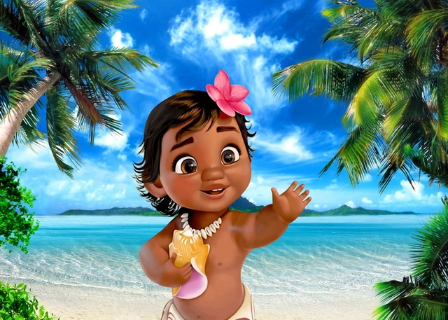 Little Princess Moana Backdrop Girls Happy Birthday Party Baby Shower Custom Photo Background Booths Studio Props Decor Banner Light Blue