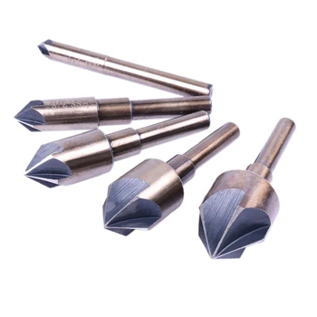 

5Pcs 82 Degree 5 Flute 6mm Round Shank Chamfer Chamfering End Mill Cutter Bit Countersink Set