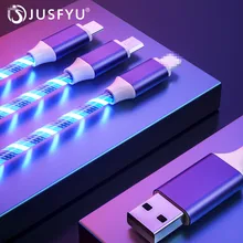 3 в 1 usb-кабель светодиодный светящийся течет Быстрая зарядка для iPhone 7 samsung huawei Тип C/Micro USB/8 Pin зарядного устройства для мобильного телефона шнур провод