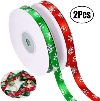 

Lvcky Total 44 Meters (10 mm Wide) Christmas Satin Ribbon with Snowflake Pattern (Red and Green)