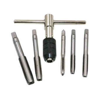 

6pcs/Set T Type Machine Hand Screw Thread Taps Reamer M6/M7/M8/M10/M12 Tap Holder Set fit Handle DIY Tool Accessories