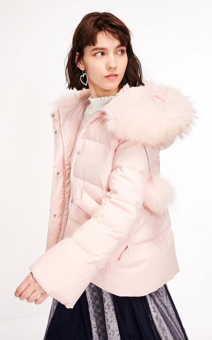 ONLY Women Hooded Fur Collar White Duck Down Jacket| 118323504