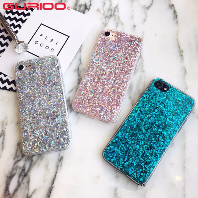 

Silicone Soft Case For Apple iPhone 5 5S SE 6 6s 7 8 Plus Shinning Bling Glitter Crystal Sequins Cover For iPhone 7 X XR XS Max