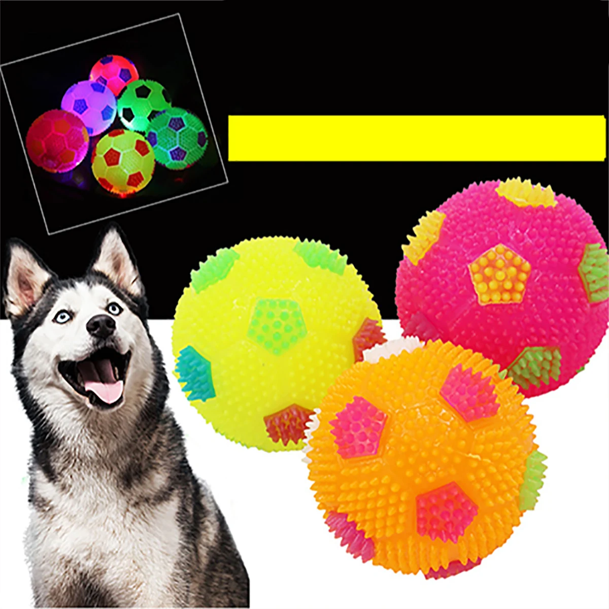 

Colorful Rainbow Cute Top Qualuity Flashing Light Up Toy Ball Novelty Sensory Dog Ball Squeak Toys Sound 6.5cm