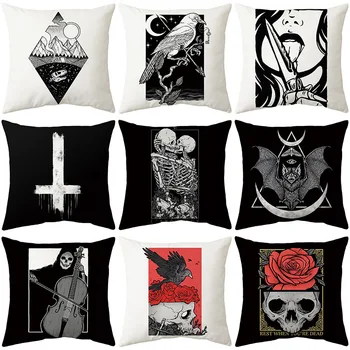 

New Black Cat Party Halloween Toys Anime Cushion Cover White Ghost Skull Pumpkin Decoration Throw European Pillow Case Sofa