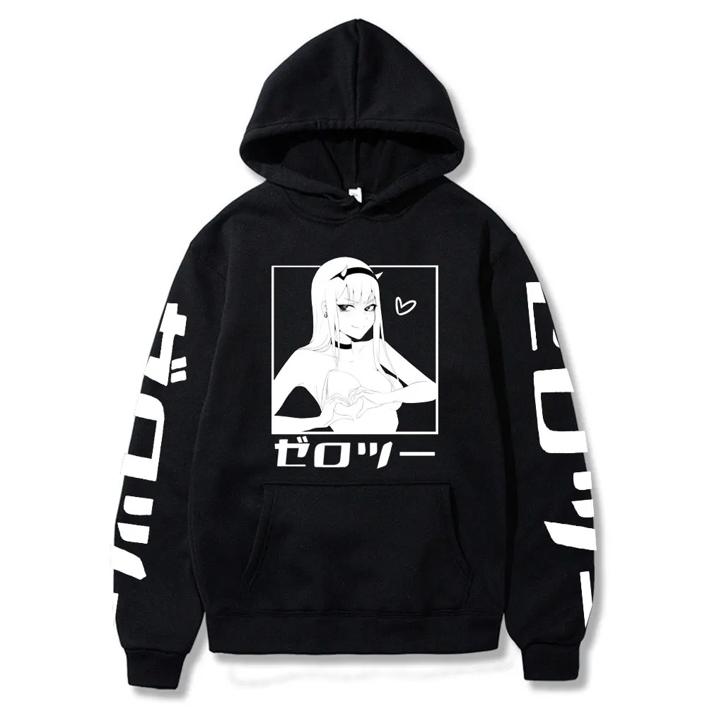 

Anime Darling in the Franxx Japanese Zero Two Men's sweatshirt Unisex Harajuku Cute Girl Black Tops Hip hop Casual Men Hoodies