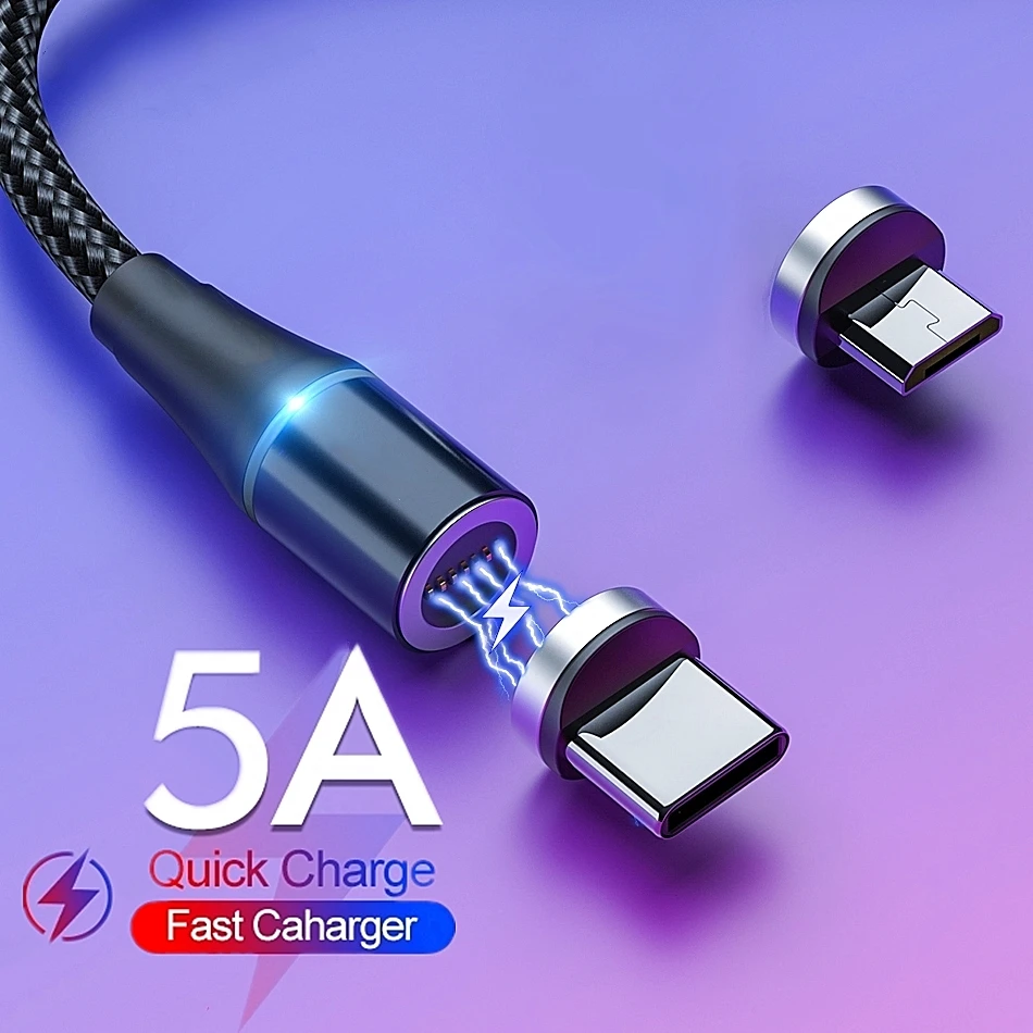 

5A Super Fast Charging Magnetic Cable Micro Usb Type C Phone Usb C LED Light Phone 1M 2M Charge For Xiaomi Redmi Samsung Huawei