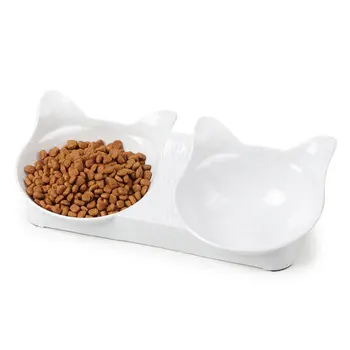 

2 in 1 Cute Cat Ears Shape Tilt Pet Double Bowl Multifunction Dog Cat Puppy Kitten Food Utensils Water Feeder Dish Pet Product