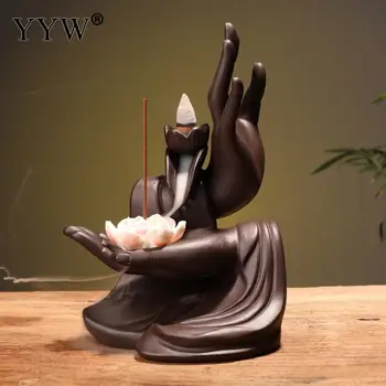 

Buddha Hand Backflow Incense Burner Holder Ceramic Quemador Incense Waterfall Holder Buddhist Aroma Burner Censer Lotus Decor