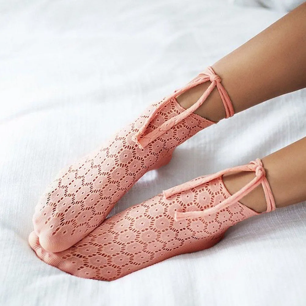 Женские носки для девочек кружевные цветочные полые бандажные мягкие носки до лодыжки