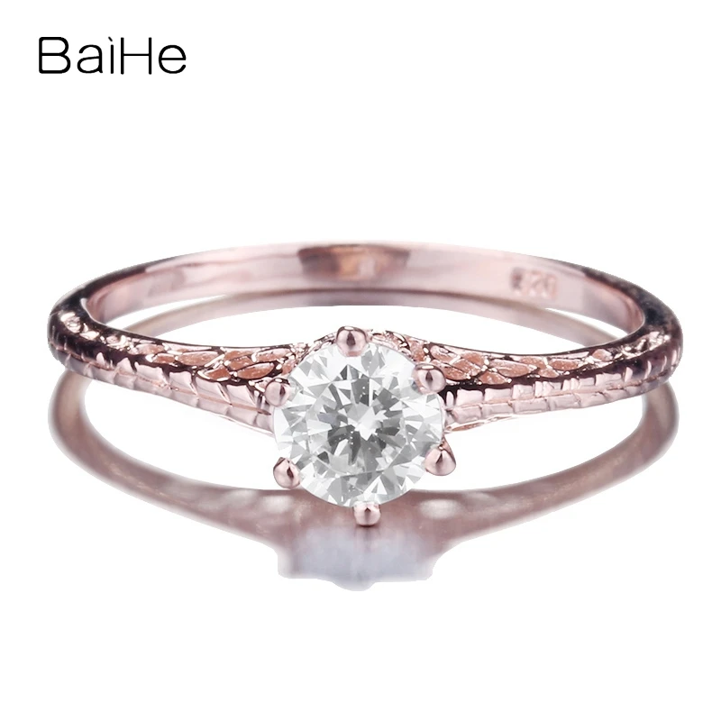 

BAIHE Sterling Silver 925 0.9CT Flawless Round Genuine AAA Graded Cubic Zirconia Anniversary Wedding Women Cubic Zirconia Ring