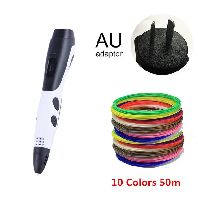 3D Ручка, светодиодный экран, сделай сам, 3D ручка для печати, 120 м ABS/PLA нити, креативная игрушка, подарок для детей, дизайнерский рисунок - Цвет: AU White 50m