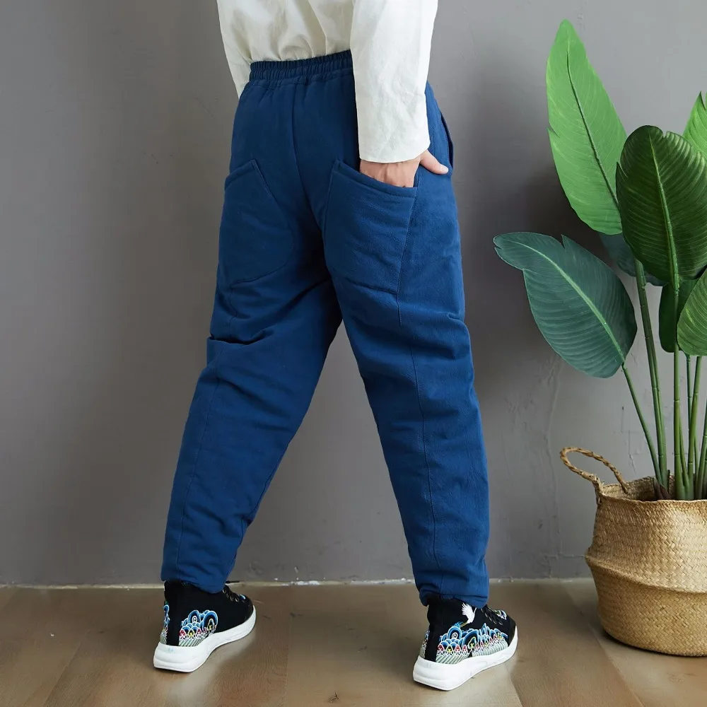 LZJN 2019 Winter Warm Men Thick Pants Double Layer Quilted Casual Pockets Male Winter Joggers Drawstring Cotton Linen Trousers (30)