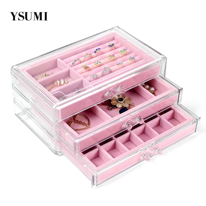 

Clear Acrylic Storage Box Match Jewelry Display Stand Tray Storage Display Earrings/Necklace/Ring jewelry Organizer box YSUMI