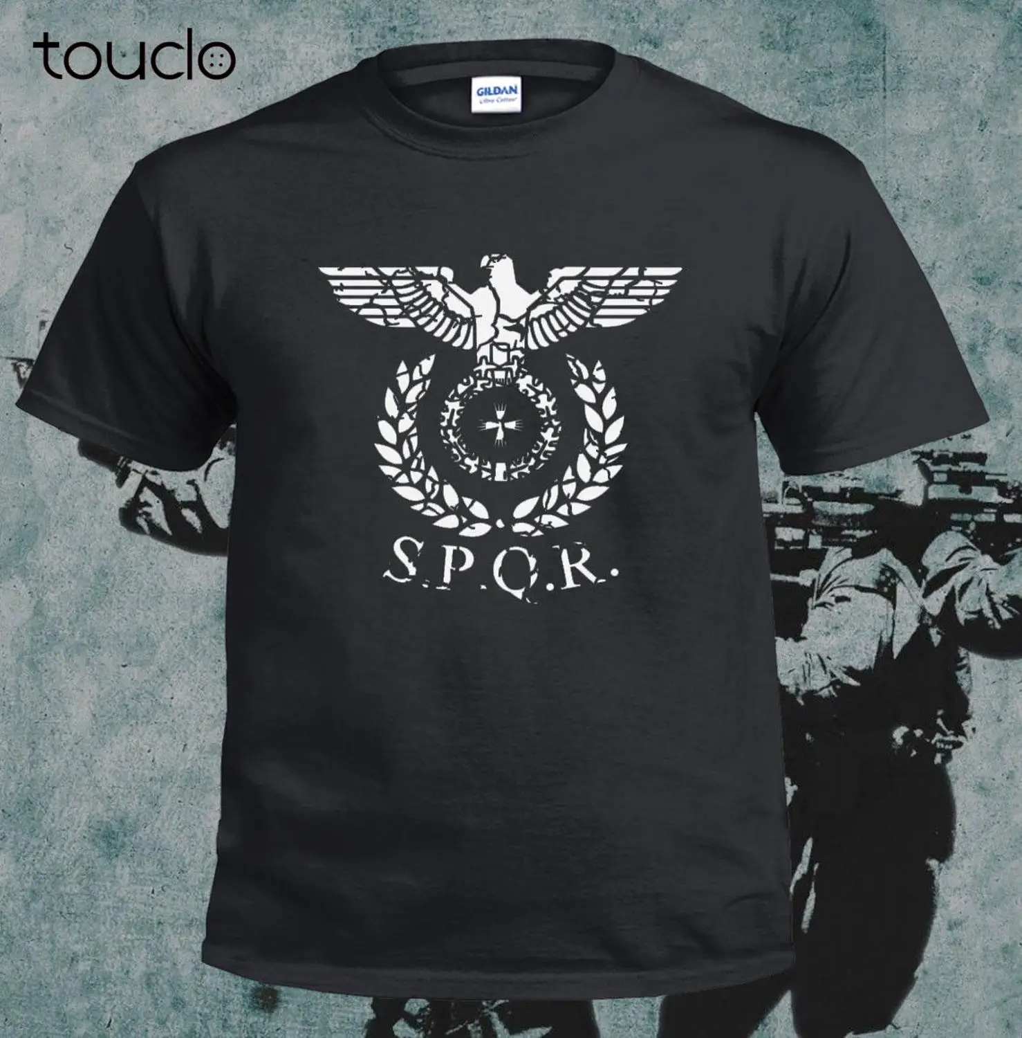 

Футболка мужская с круглым вырезом, модная рубашка в стиле милитари, фракция с орлом, черный дизайн, SPQR, Римский сенат, лето