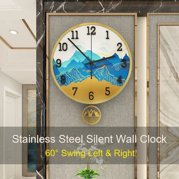 

Silent Wall Clock Creative Fashion Luxury Hanging Clocks Pointer Home Decorative Watch Stainless Steel Swingable BB50W