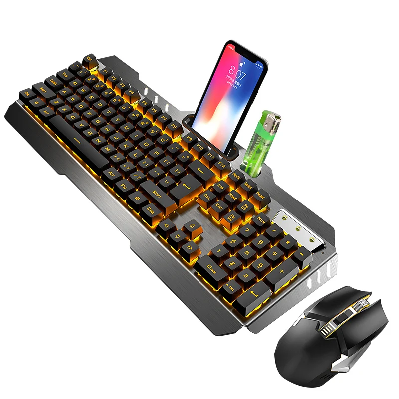 2,4G Беспроводная клавиатура и мышь комплект перезаряжаемая подсветка эргономичный 800-2400 dpi клавиатура комплект OUJ99 - Цвет: Черный
