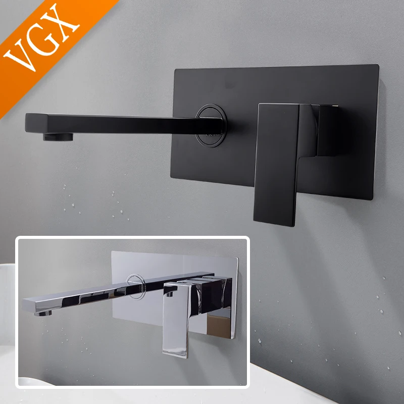 

VGX Wall Mounted Bathroom Faucets Basin Mixer Sink Faucet Gourmet Hot Cold Washbasin Taps Water Tapware For Bathroom Brass Black