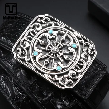 

McParko Vintage s925 Silver Buckle Crocodile Leather Belt Men Luxury Chinese Style Men Belt Genuine Leather Croco Waist Belt New