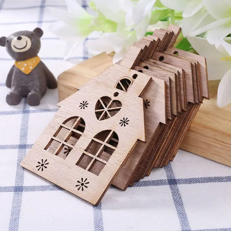 10 шт./компл. Рождественский домик DIY деревянный подвесной дерево орнамент поделки своими руками вечерние домашний декор