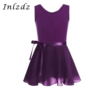 

Kids Girls Ballet Leotard Dress Gymnastics Ballet Dance Bodysuit with Mini Tied Skirt Outfit Children's Ballet Leotard Costume