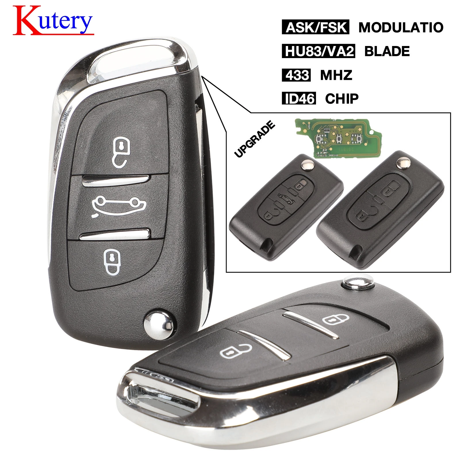 Kutery Ce0523 ASK/FSK 2/3 кнопочный дистанционный Автомобильный ключ для Citroen C2 C3 C4 C5 433Mhz ID46