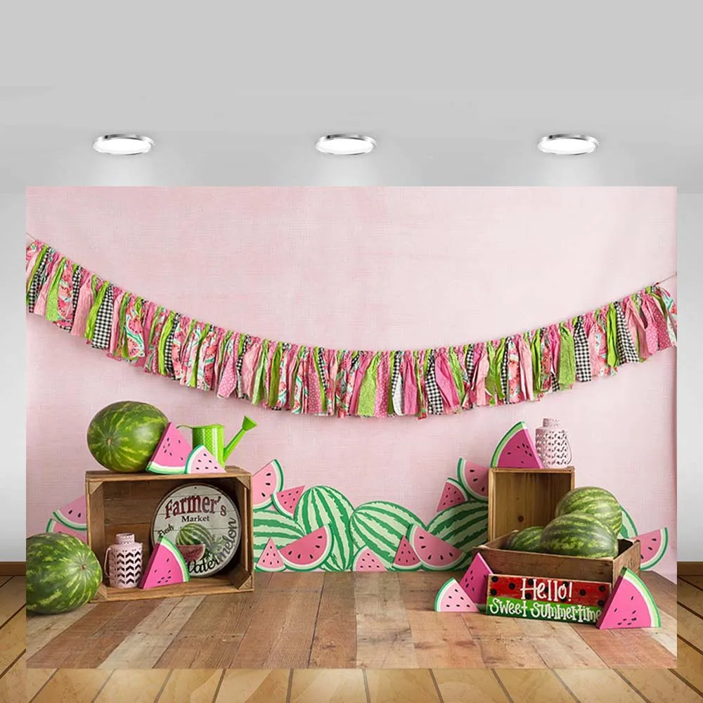 

Mehofond Newborn Watermelon Market Backdrop Pink Wall Baby Shower Birthday Portrait Photography Background Decor Photo Studio