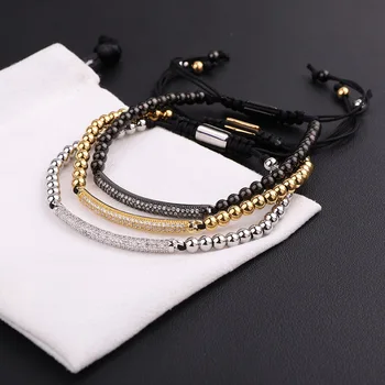 JARAVVI High Quality Men Wome Bracelet CZ Pave Tube Stainless Steel Beads Macrame Friendship Bracelet Men Jewelry Gift