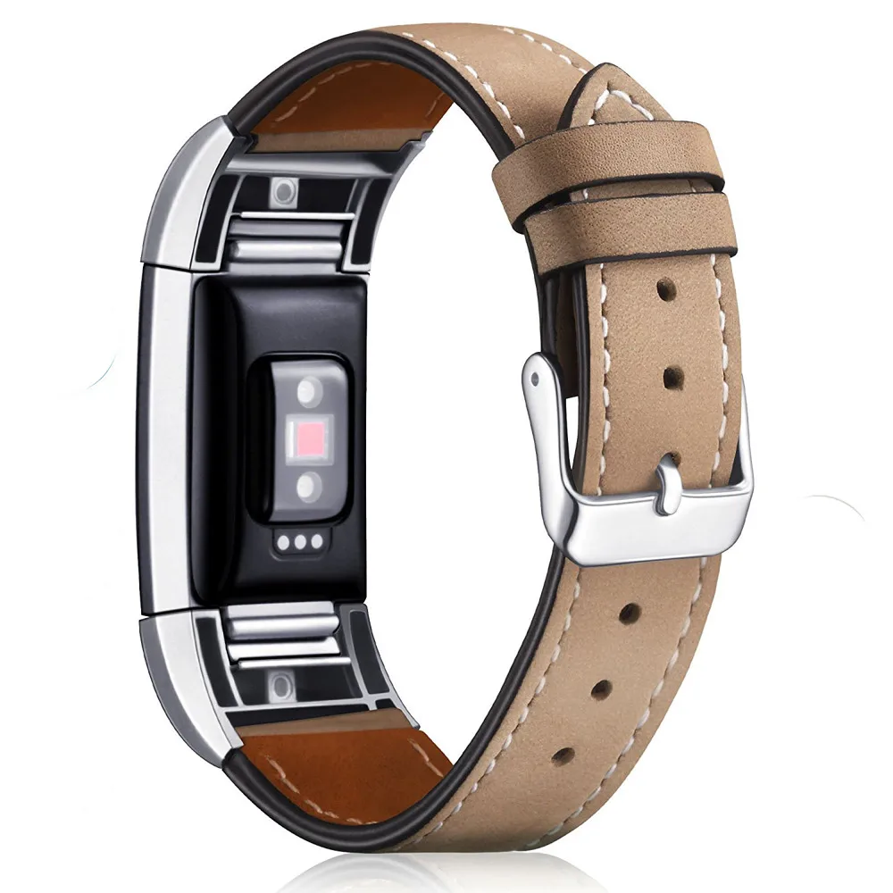 Frosted brown Ремешок из натуральной кожи для Fitbit Charge 2 полосы Классический стиль кожаный ремешок для часов с нержавеющей рамкой для Fitbit Charge 2 - Цвет ремешка: Frosted brown