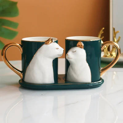 

Nordic high-end brushing cup home ceramic mug 3 piece set heart-shaped ceramic tray bathroom decoration wedding gift