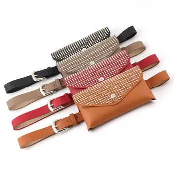 

Fashion Rivets Shoulder Waist Bag Fanny Packs Phone Pouch Women PU Leather Crossbody Chest Purse